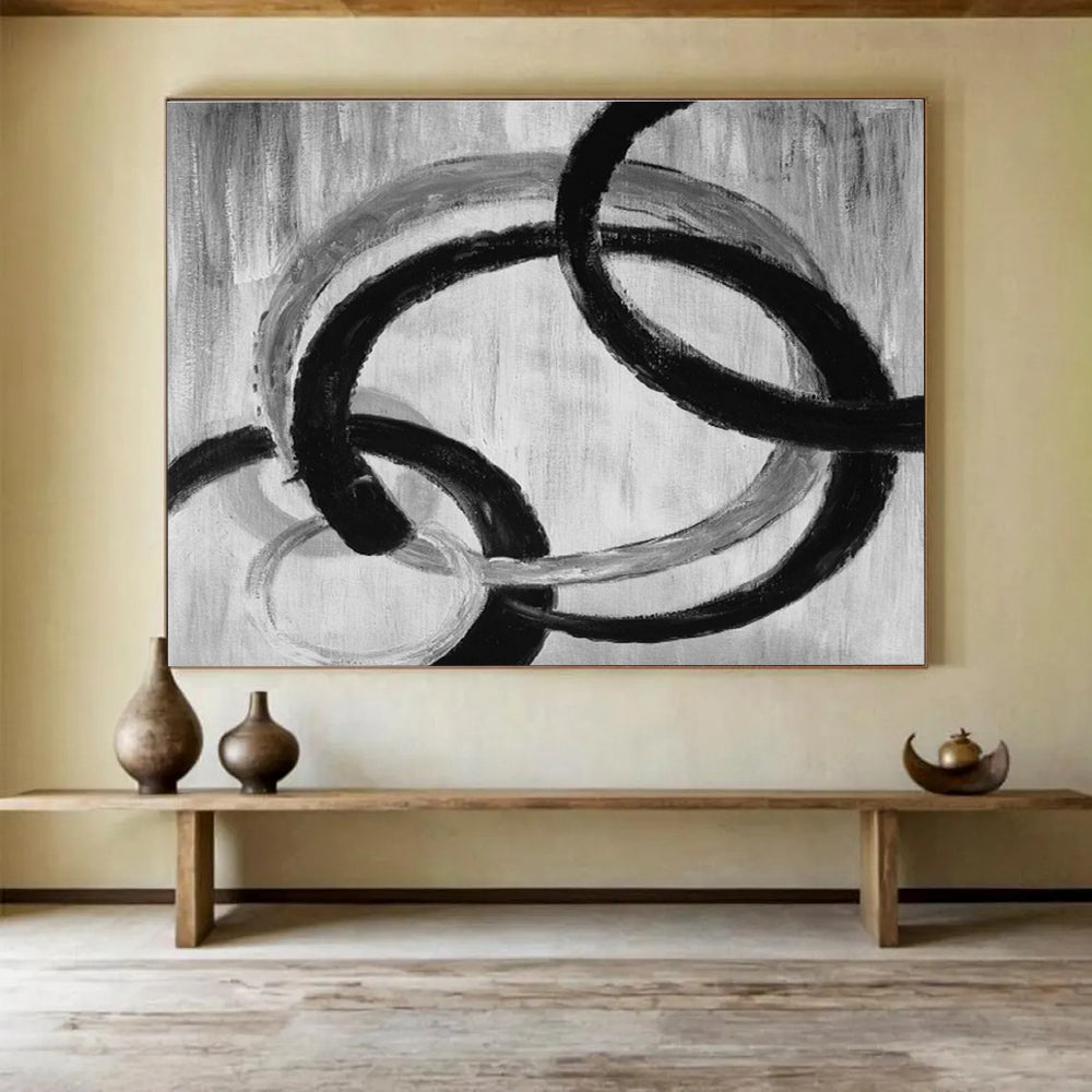 Monochrome Intertwined Rings Abstract Painting On Canvas DKS175