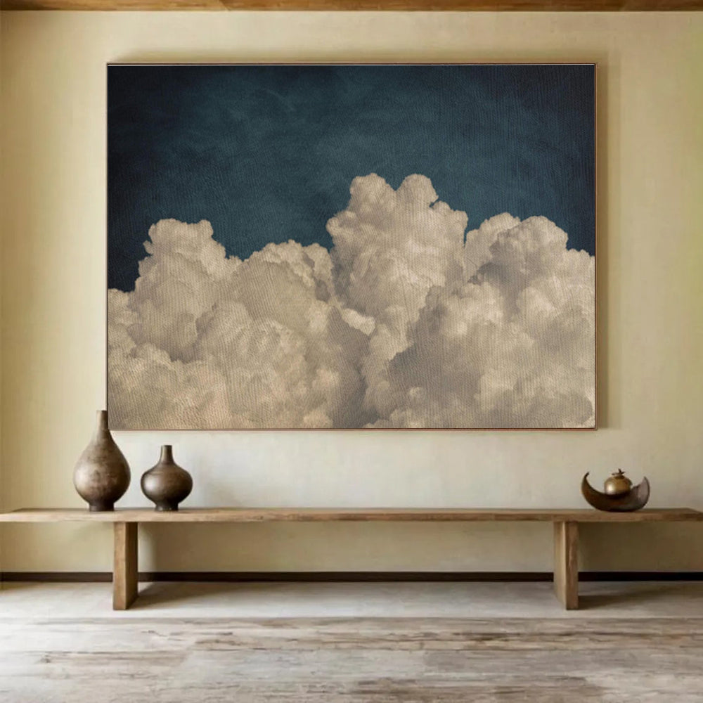Soft Clouds Over Dark Sky Minimalist Landscape Painting On Canvas DKS124
