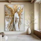Gold & White Winged Figure, Textured Impressionism, Painting On Canvas PT2138