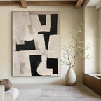 Black, White, Beige with Geometric Shapes "Geometric Rhythm" Abstract Painting On Canvas PS1364