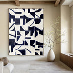Navy, White with Geometric Shapes "Geometric Pulse" Abstract Painting On Canvas PS1327