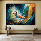 “Color Burst Surfing” - Expressionist Action Painting On Canvas PT259
