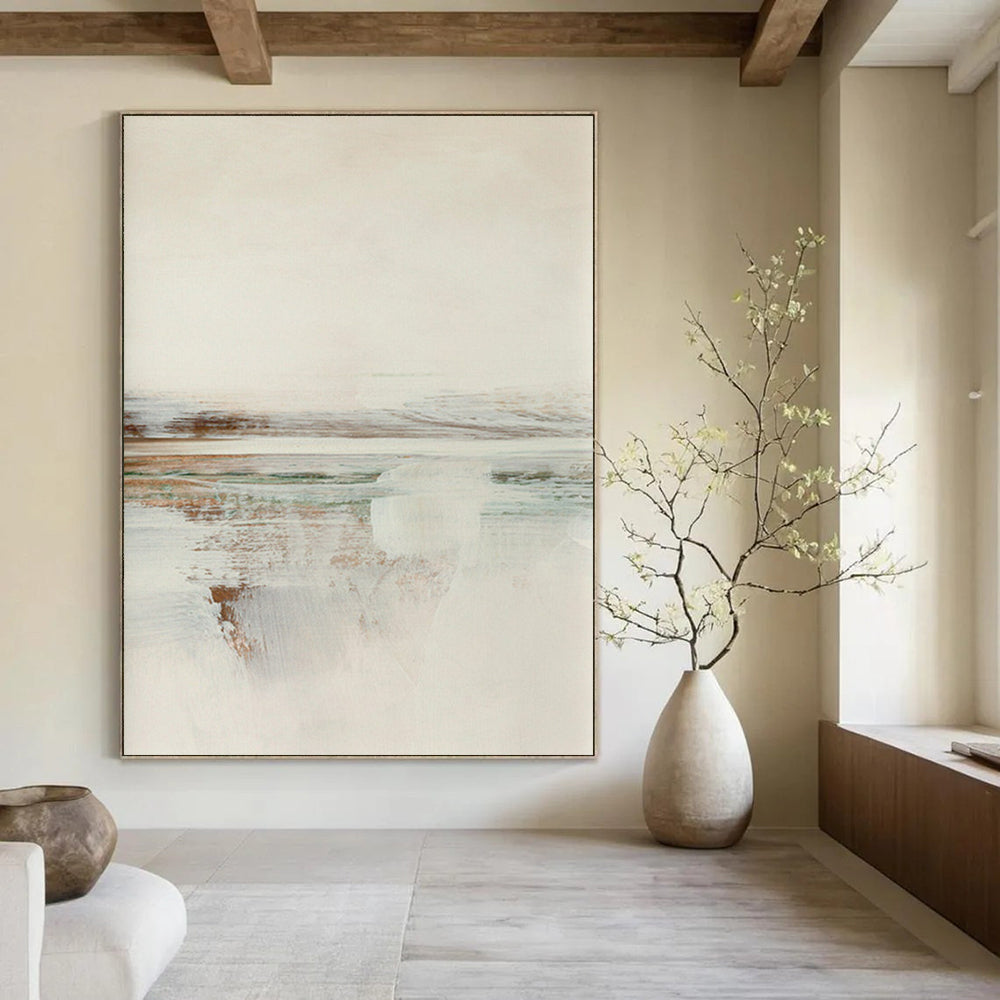 “Soft Tones Abstract Horizon” - Beige, Gray & Subtle Color Hints Painting On Canvas DS225