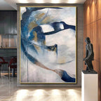 “Blue - Gold - White Abstract Flowing Shapes” - Graceful Abstract Painting On Canvas PS0312