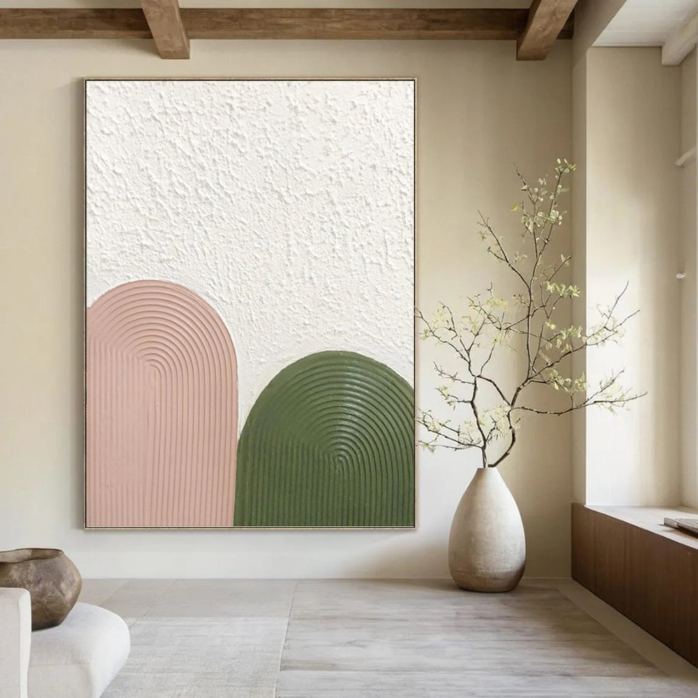 “Pink - Green Arch Textures” - Minimalist Abstract Painting On Canvas PT1175