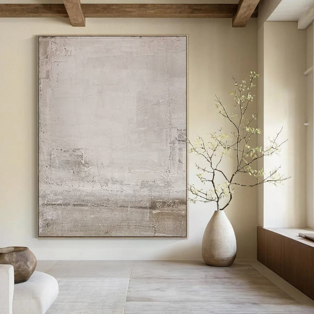 Light Gray Textured, "Foggy Field" – Textured Abstract Painting On Canvas PS0962