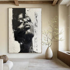 “Abstract Portrait” - Textured Black & White Facial Layers Painting On Canvas DS139