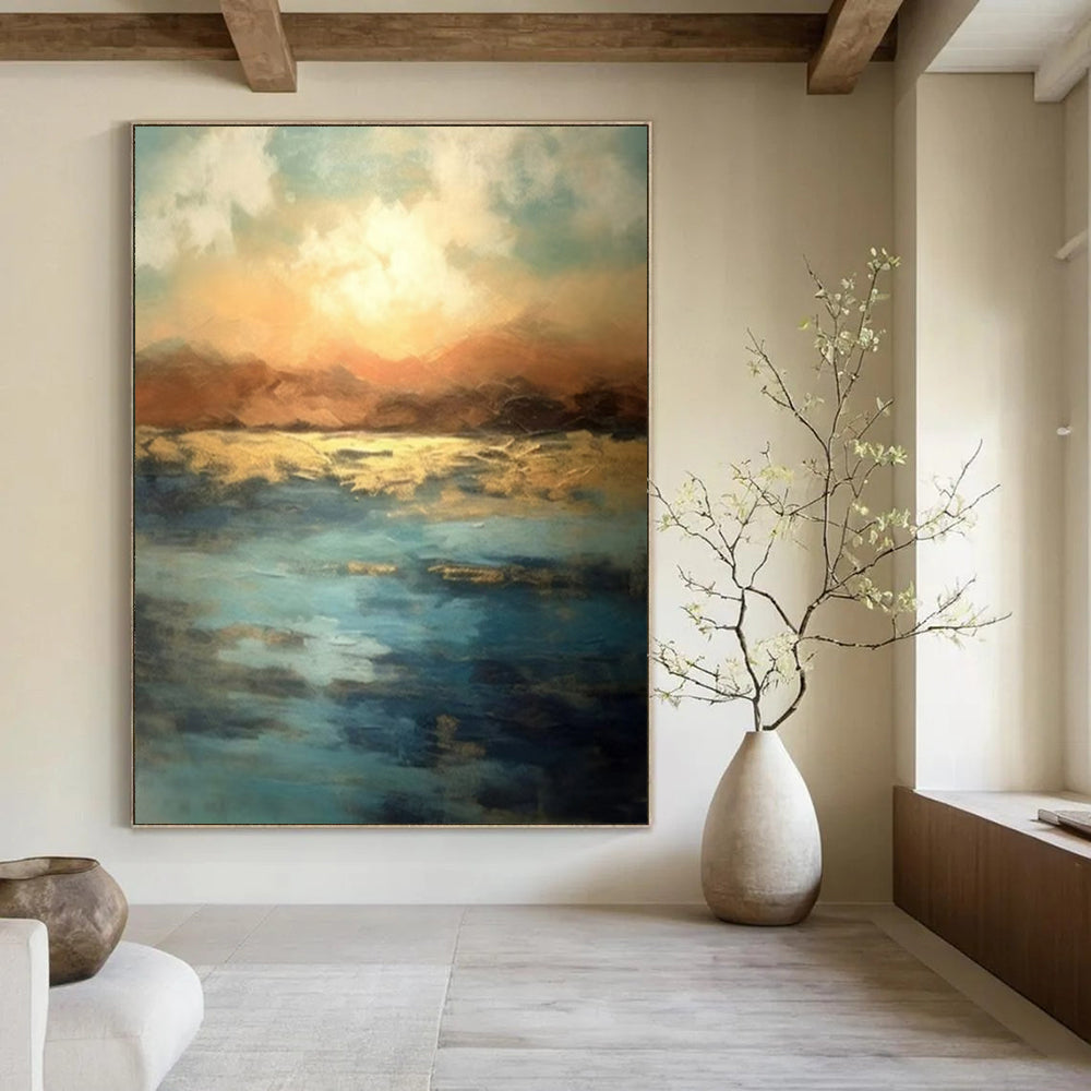 Landscape - Inspired, "Golden Horizon" – Abstract Landscape Painting On Canvas PS1028