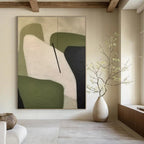 Green, White, Black with Geometric Shapes "Balanced Form" Abstract Painting On Canvas PS1470