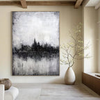 Black, White and Gray with Subtle Landscape Hints "Misty Reflection" Abstract Landscape Painting On Canvas PS1147