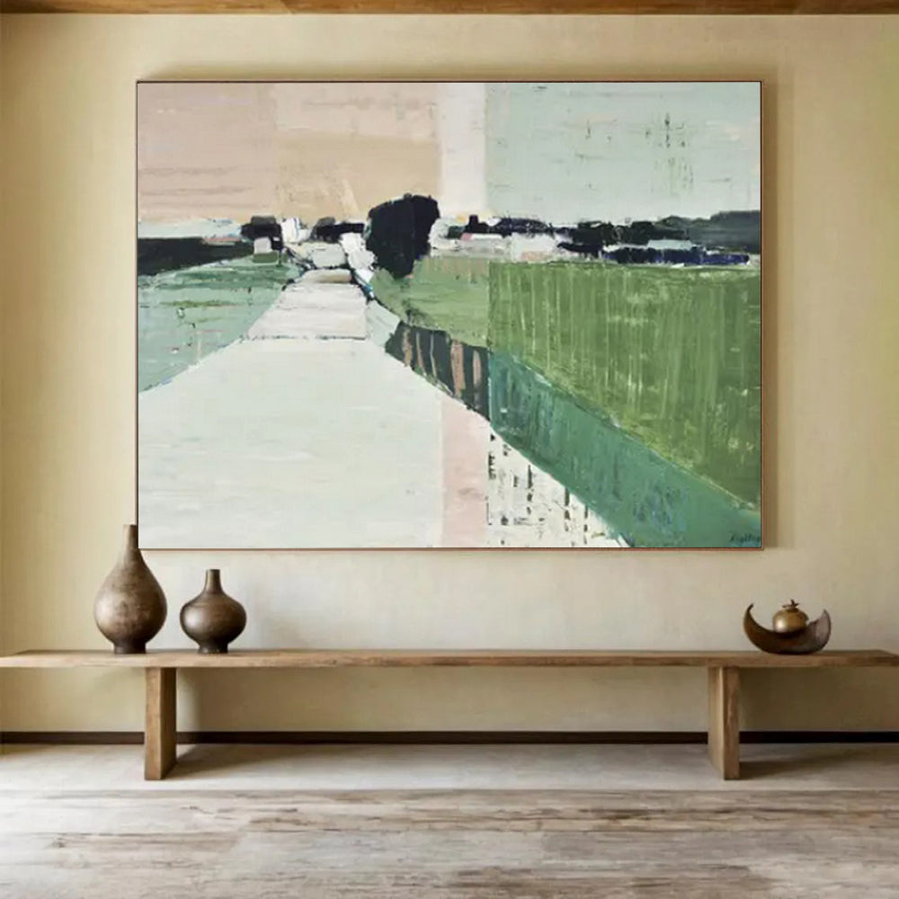 “Green - Path Countryside” - Muted - Landscape Painting On Canvas PT1540