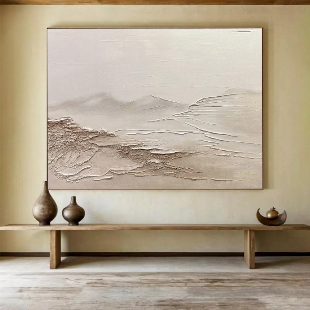 “Neutral Textured Landscape” - Minimalist Sculptural Painting On Canvas DKS465