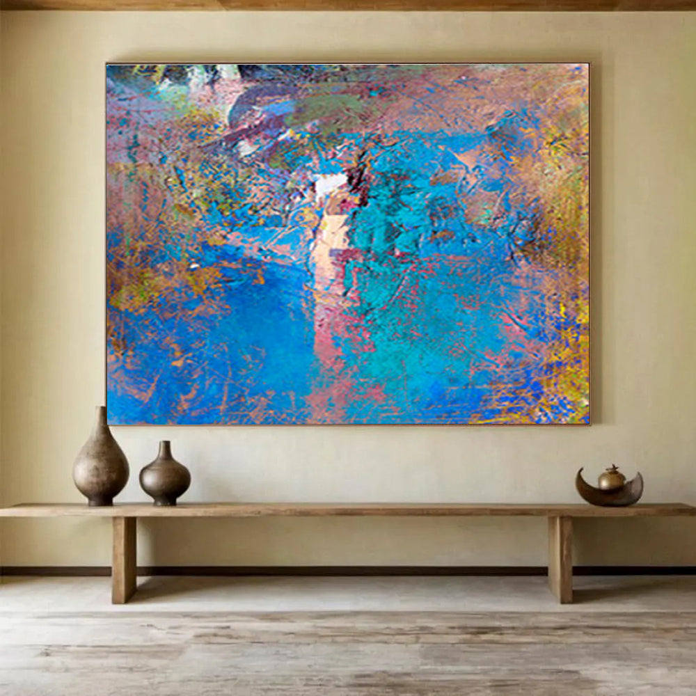 Blue - Hued Textured Abstract - Abstract Expressionistic Painting On Canvas DKS366