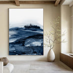 “Blue Watercolor Landscape” - Serene Hues with Misty Mountains Painting On Canvas DS230