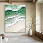 “Green Waves & Sand” - Coastal Abstract Painting On Canvas DS290