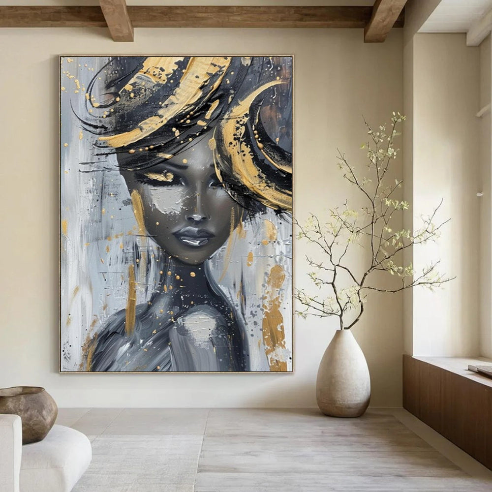 “Abstract Woman with Gold Accents” - Expressive Acrylic Painting On Canvas PT2196