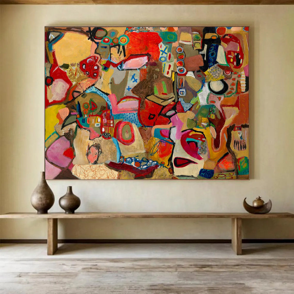“Warm - Toned Abstract Puzzle” - Colorful Cubist Painting On Canvas PT240