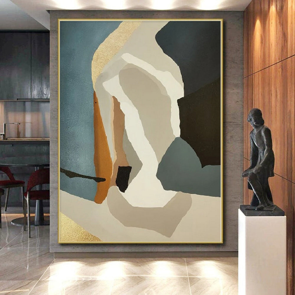 “Colorful Abstract Shapes with Gold Accents” - Modern Abstract Painting On Canvas PS0277