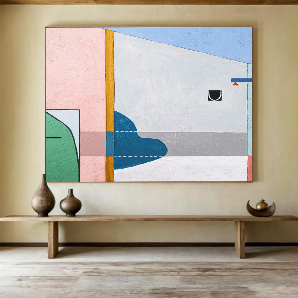 “Pastel And Blue Geometric Abstract” - Geometric Abstract Painting DKS548