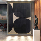 “Black - Beige Geometric Circles” - Black, Beige Abstract Geometric Painting On Canvas PS0581