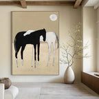 “Minimalist Black & White Horses” - Minimalist - Inspired Animal Painting On Canvas PT1410