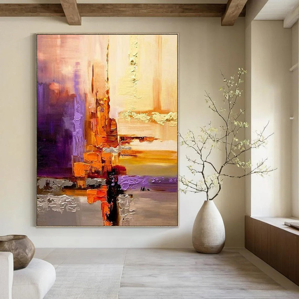 “Purple & Orange Urban Abstract” - City - Inspired Abstract Painting On Canvas DS278