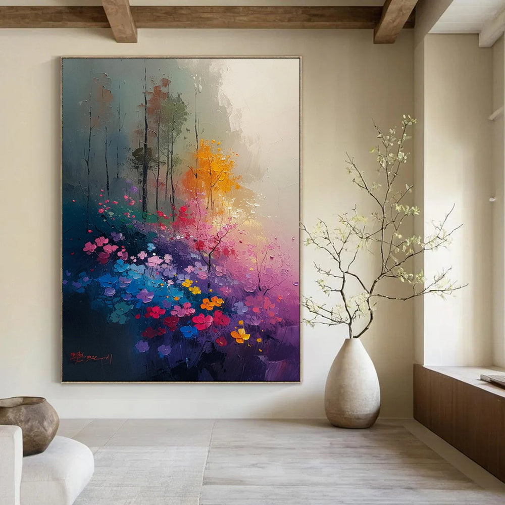 “Colorful Floral Landscape” - Vibrant, Impressionistic Painting On Canvas PT1533