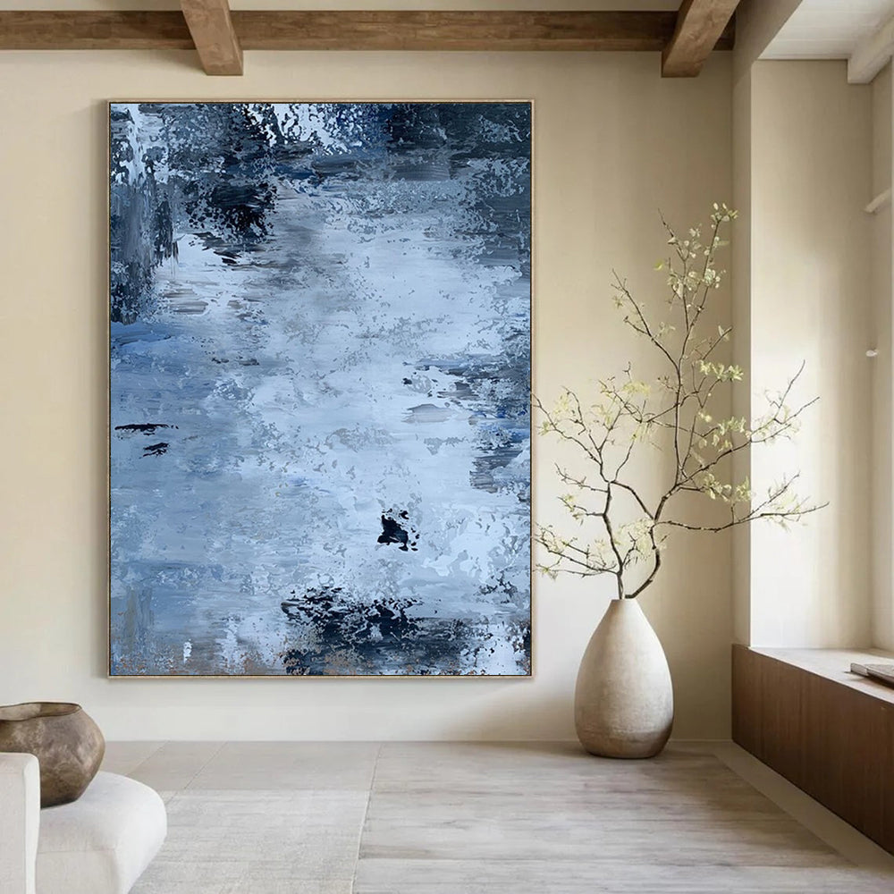 “Cool Tones Abstract Flow” - Shades of Blue with Subtle Textures Painting On Canvas DS251