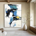 Blue - Black - White Abstract Splash, Echoing Willem de Kooning's Style, Painting On Canvas PT2085