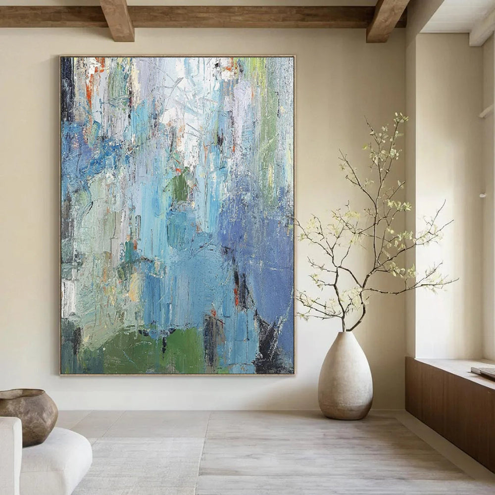 “Blue and Green Abstract” - Impressionist Abstract Painting On Canvas PT2262