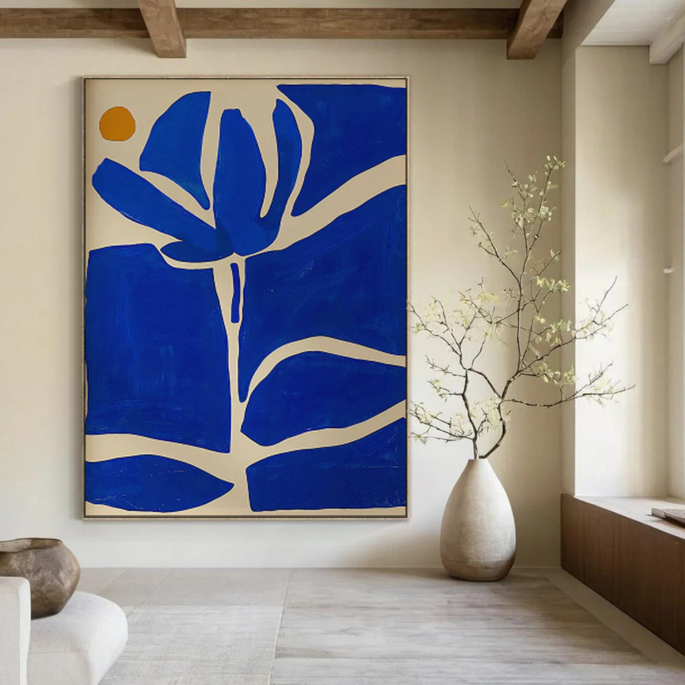 “Blue and Orange Floral Silhouette” - Minimalist Floral Painting On Canvas PT1834