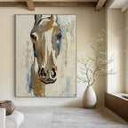 “Abstract Horse in Earth and Blue Tones” - Textured Acrylic Painting On Canvas PT2186