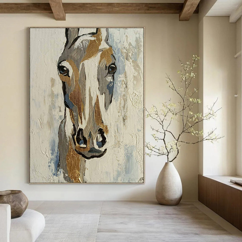 “Abstract Horse in Earth and Blue Tones” - Textured Acrylic Painting On Canvas PT2186