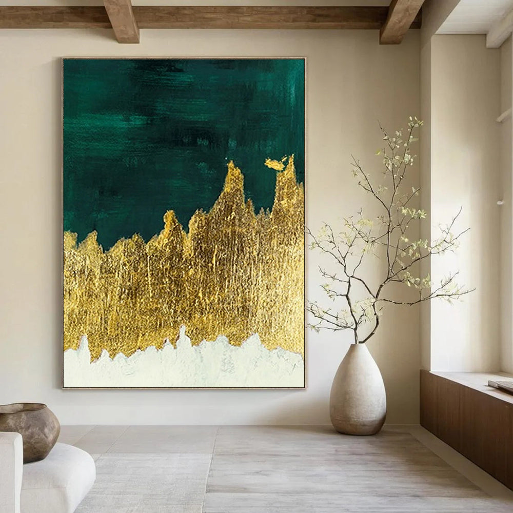 “Green - Gold Abstract” - Abstract Expressionist Painting On Canvas PT1335
