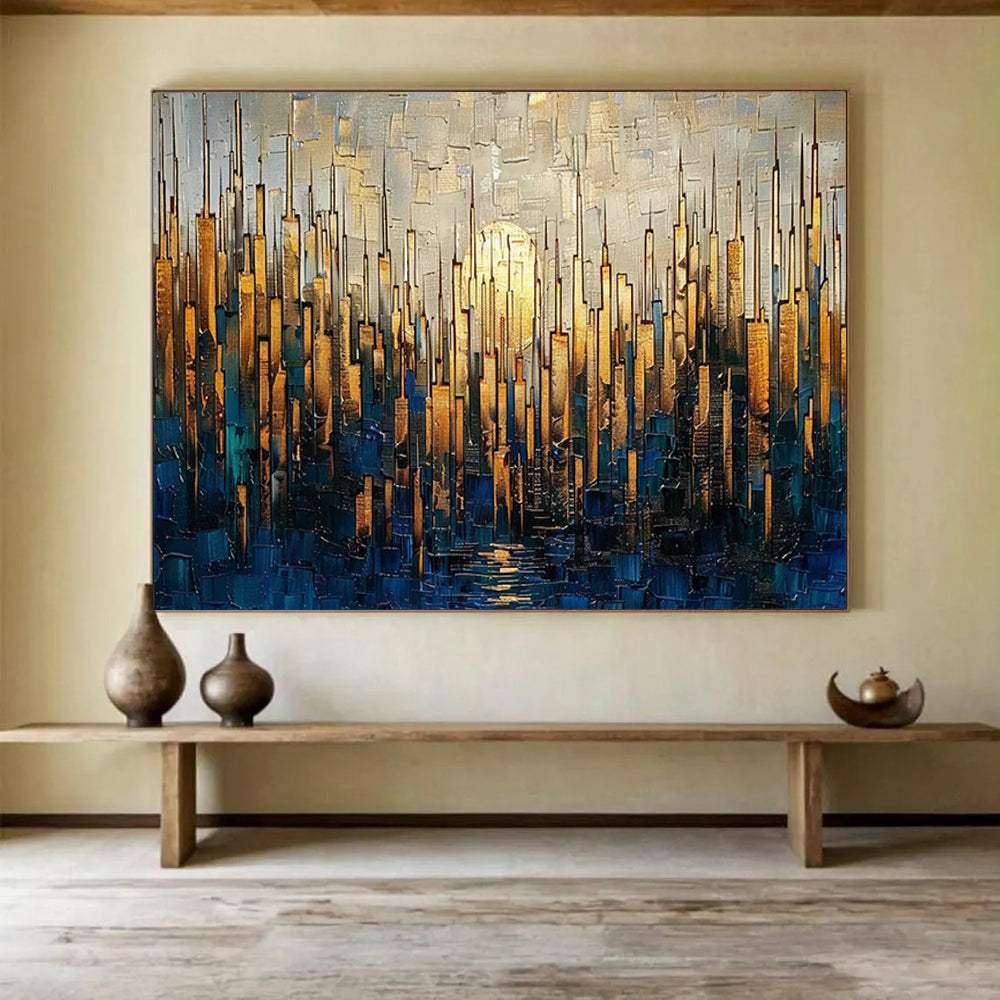 “Golden City Skyline” - Textured Urban Painting On Canvas PT172