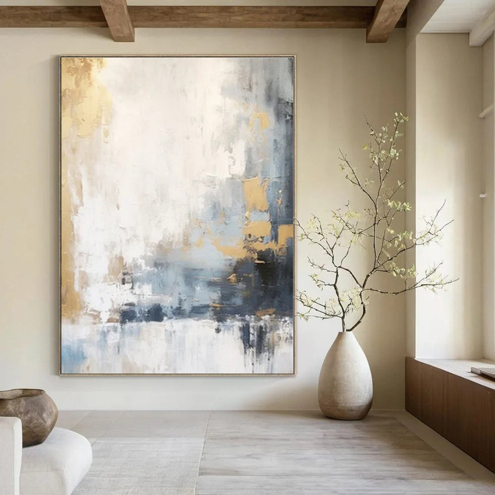 Gray, White, Gold, Blue with Abstract Blends "Blended Beauty" Abstract Painting On Canvas PS1339