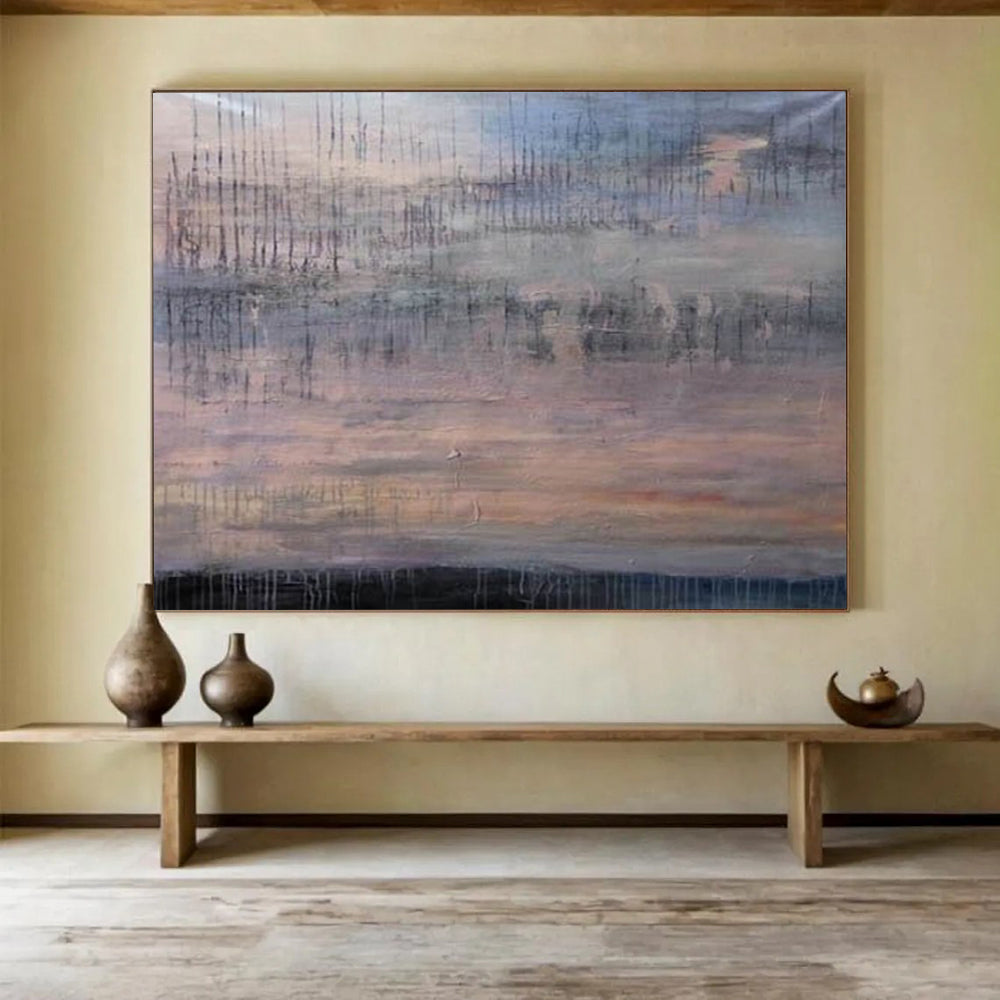 “Muted Abstract Sunset with Drips” - Evocative Abstract Painting On Canvas PT150