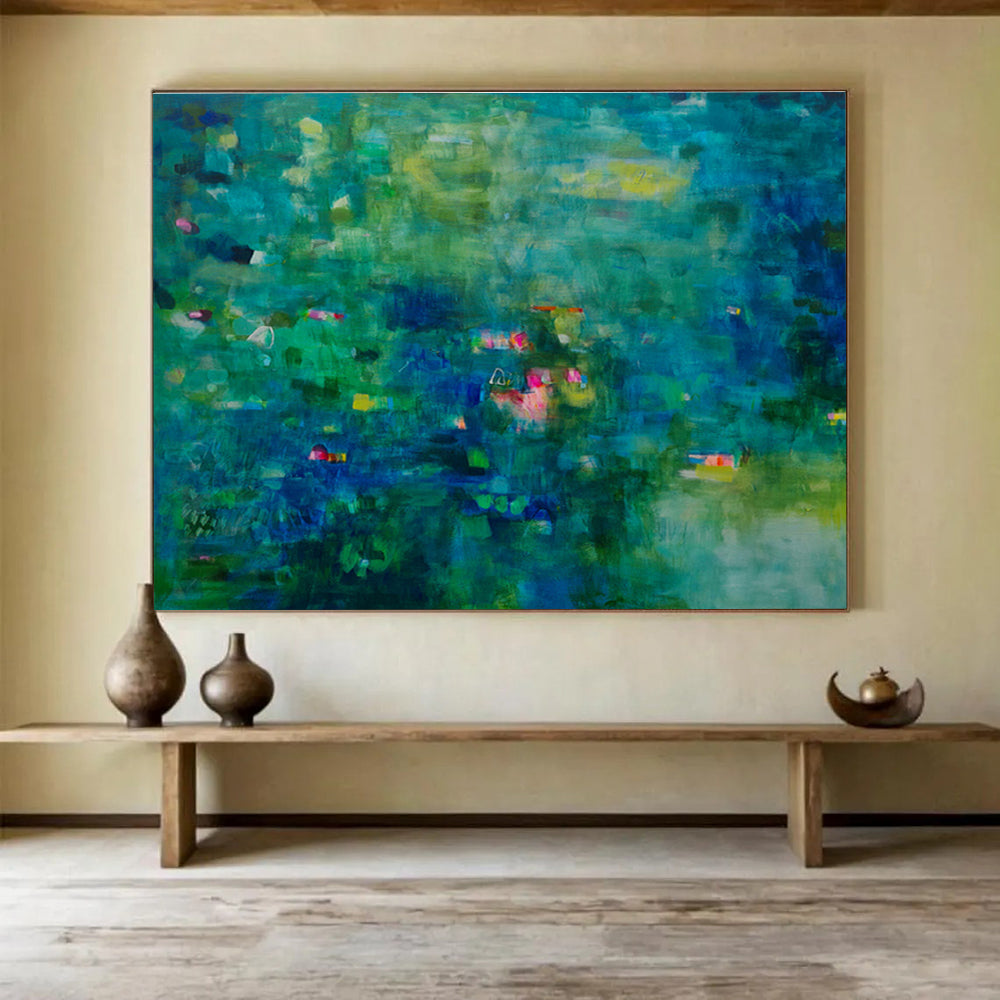 Teal Abstract Landscape Painting On Canvas DKS037