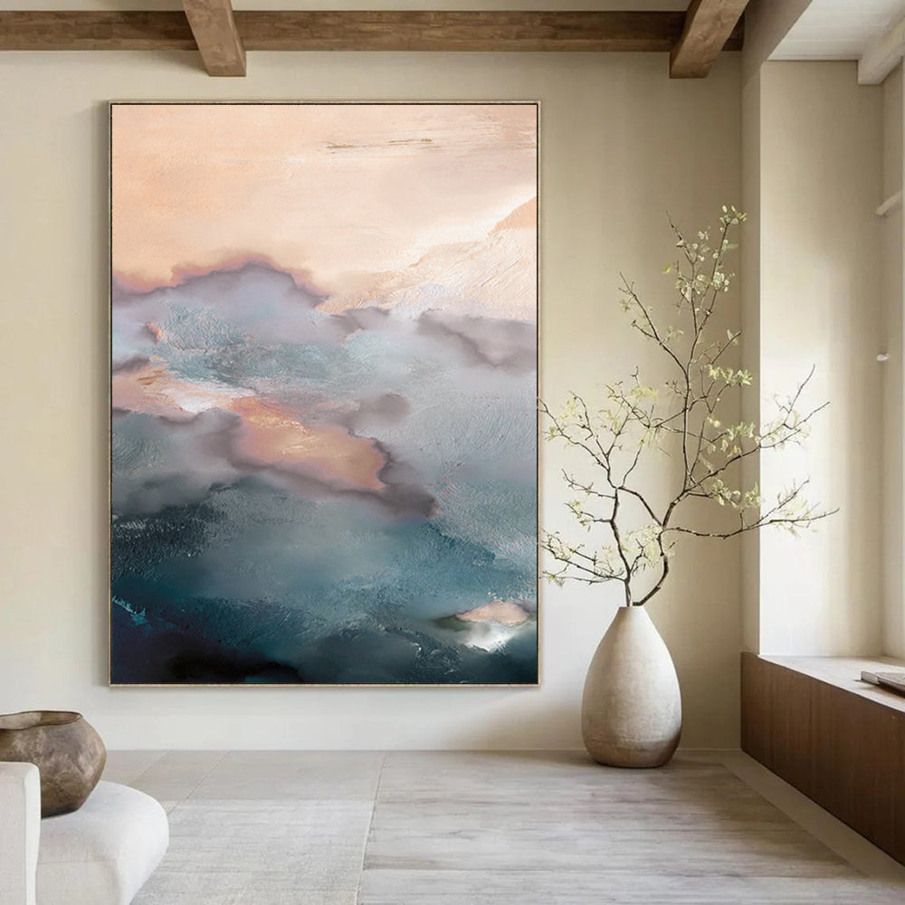 “Ethereal Color Fusion” - Soft Pink & Blue Cloud - Like Textures Painting On Canvas DS164