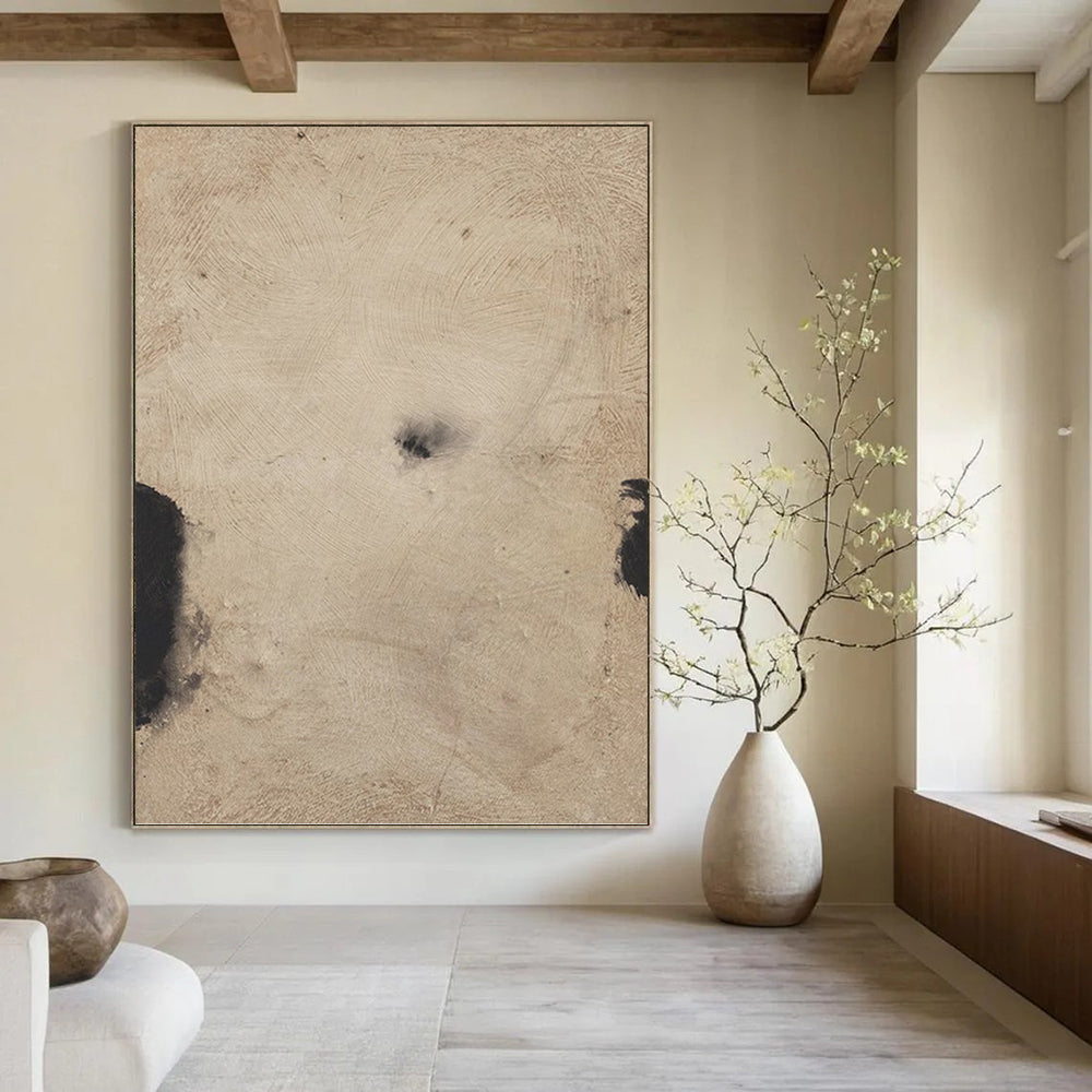 “Ethereal Beige Abstract with Black Accents” - Abstract - Inspired Minimalist Painting On Canvas PT1421