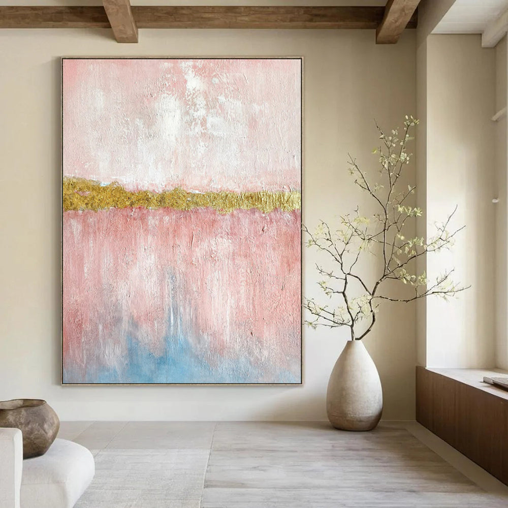 “Pink and Gold Minimalist Divide” - Abstract Minimalist Painting On Canvas PT1884