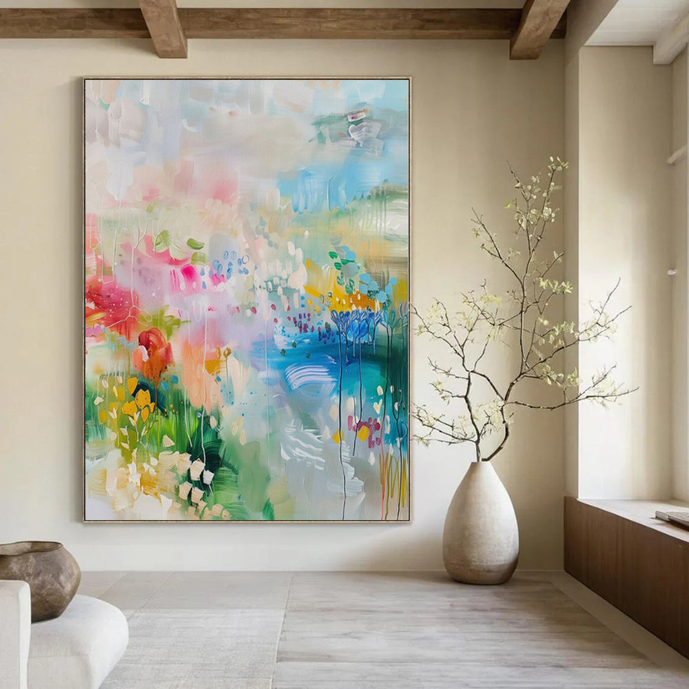 Bright Colors with Floral Suggestions "Bloom Burst" Abstract Painting On Canvas PS1180