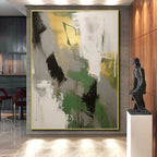 Gold, Green & Grey Abstract Harmony Painting On Canvas PS0815
