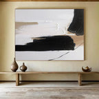 “Black - Beige Minimalist Strokes” - Minimalist Abstract Painting On Canvas PT1563