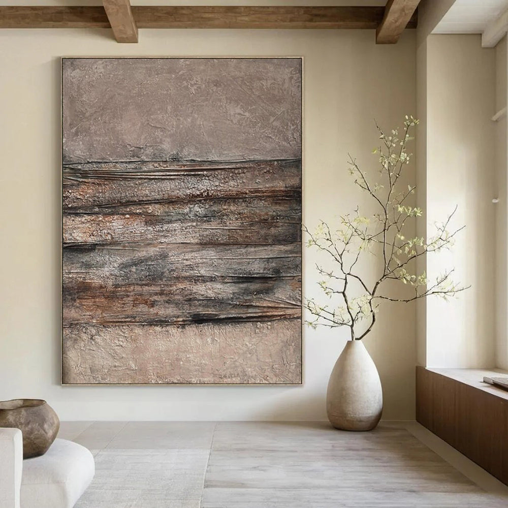 Brown and Gray Textured, "Rustic Strata" – Textured Abstract Painting On Canvas PS0968