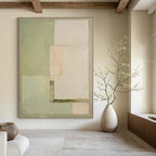 Green, Beige, White with Subtle Shapes "Quiet Geometry" Abstract Painting On Canvas PS1443