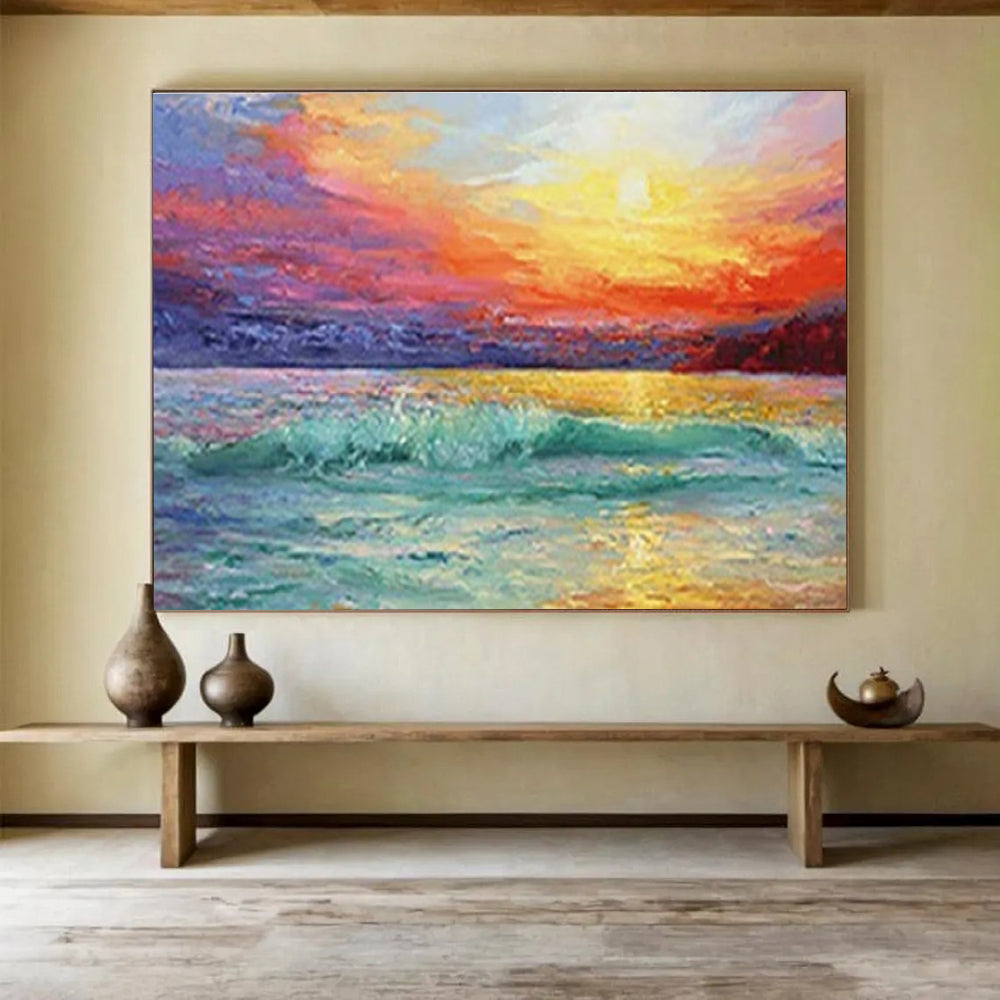 “Vibrant Sea Sunset” - Impressionistic Oil Painting On Canvas DKS859