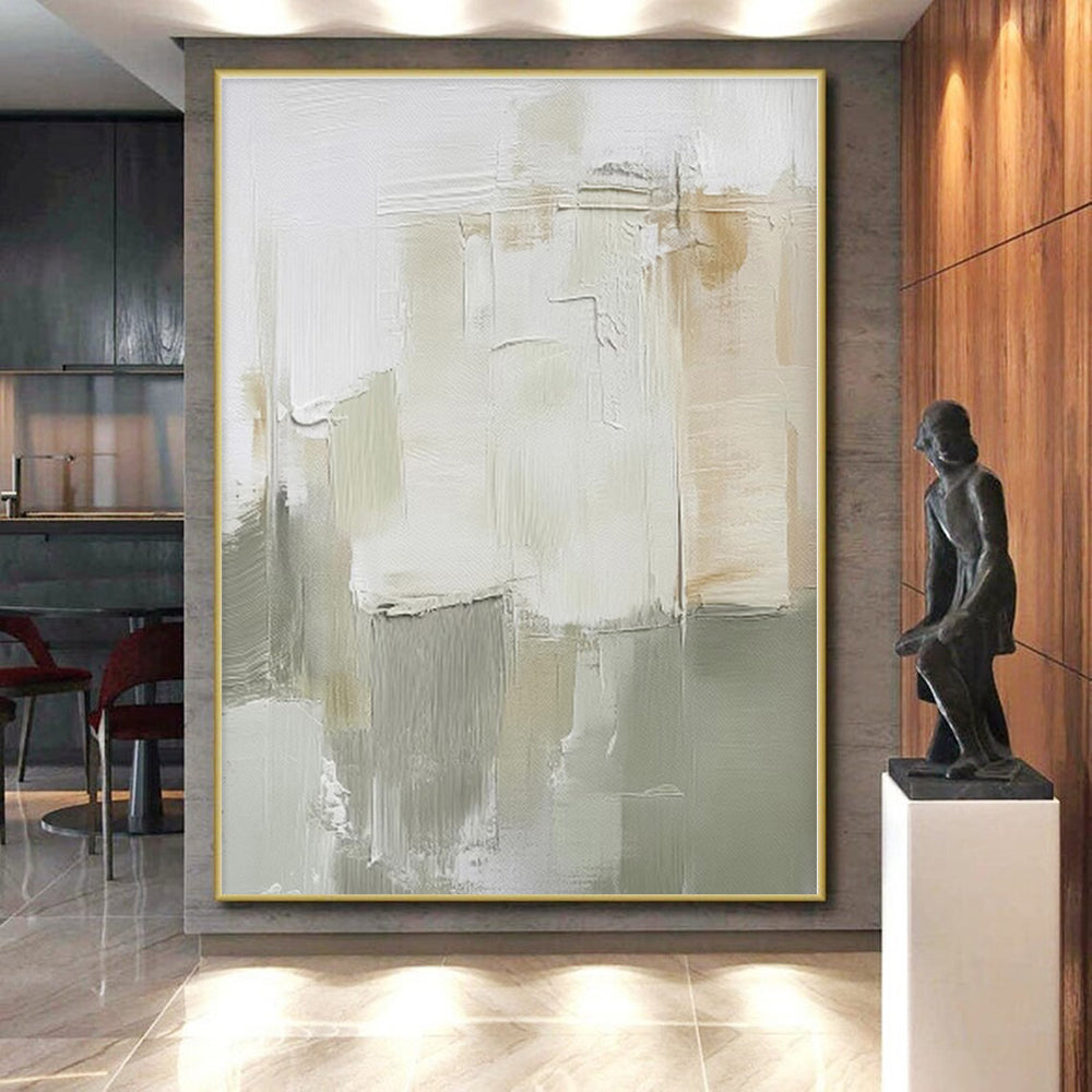 “Soft Neutral Abstract” - Beige, Gray, White Abstract Painting On Canvas PS0439