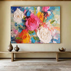 “Textured Rose Bouquet” - Impasto Oil Painting On Canvas DKS884