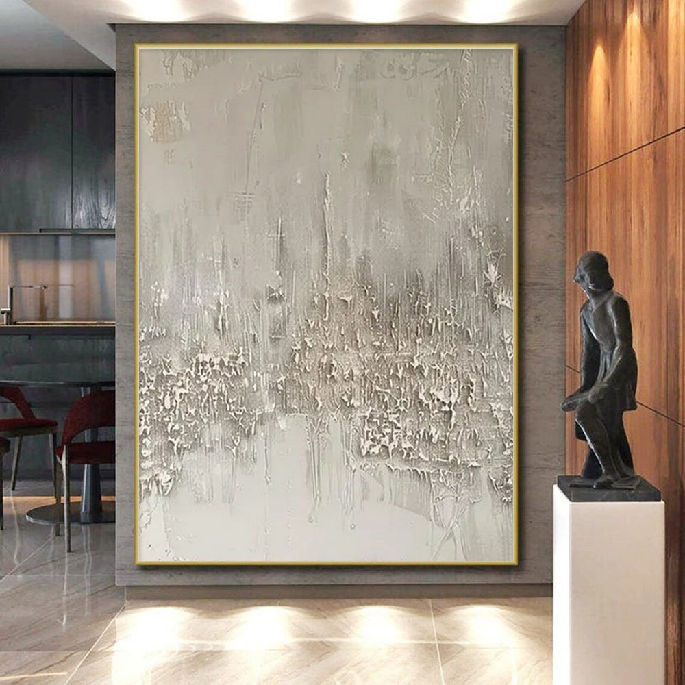 Gray Textured Minimalist "Concrete Whisper" Painting On Canvas PS0857